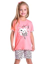Dětské pyžamo s obrázkem kočky a kraťasy