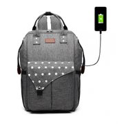 KONO Šedý mateřský batoh s puntíky a USB vhodný i na kočárek