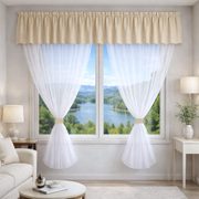 Voálový set s kanýrem Rongo — 2x 200x150 cm + kanýr 40x300 cm – smetanová