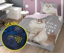 Povlečení Kočka life svítící Bavlna, 140/200, 70/80 cm