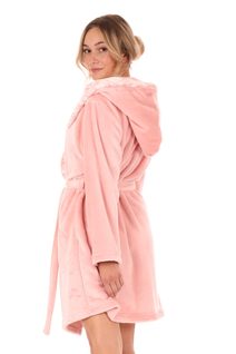 Krátký dámský župan s kapucí Flora růžová perla 48 56 3050