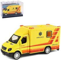 Auto sanitka kovová žlutá ambulance zpětný chod v plastovém boxu