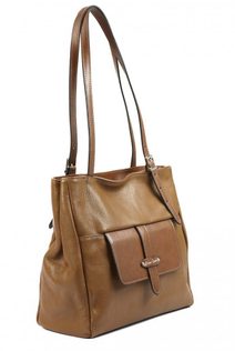 Pierre Cardin Kožená dámská kabelka přes rameno s čelní kapsou camel hnědá