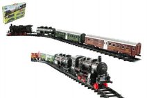 Vlak + 3 vagóny s kolejemi 24ks plast na baterie se světlem se zvukem