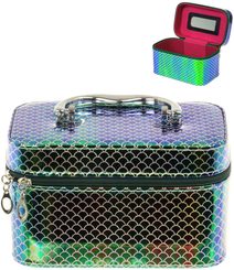 Kufřík dětský kosmetický vel. S se zrcátkem na zip zelenomodrý třpytivý