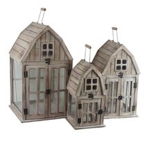 Sada dřevěných domečků luceren S/3 D7075 - výška 35cm, 44cm, 54cm