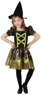 Karnevalový kostým Šaty čarodějka černozlatá vel. M (120-130cm) 5-9 let