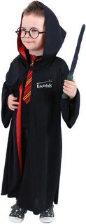 KARNEVAL Šaty plášť kouzelník 3-7 let (104-136cm) s kapucí a brýlemi *KOSTÝM*