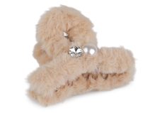 Skřipec do vlasů kožešinový s perlou a broušeným kamenem