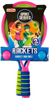 Set 2 rakety barevné 43cm s míčky na soft líný tenis 2 barvy plast