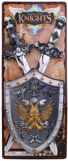 Souprava rytířská set 2 meče + štít zdobený na kartě plast