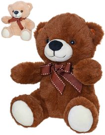 PLYŠ Medvěd s mašlí 20cm sedící na baterie 2 barvy Zvuk *PLYŠOVÉ HRAČKY*