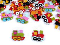 Dřevěný dekorační knoflík lokomotiva mix 10 kusů