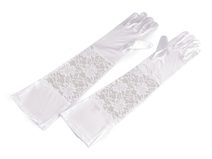 Dlouhé společenské rukavice saténové s krajkou