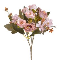 Kytice růžiček s listy - růžová - růžová vintage