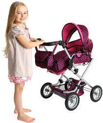 Kočárek golfové hole červené puntíkované pro panenku miminko kov v sáčku