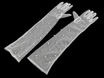 Dlouhé společenské rukavice tylové s perlami