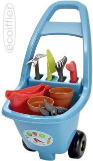 Vozík zahradní 26x50,5x33cm set s květináči a nářadím plast