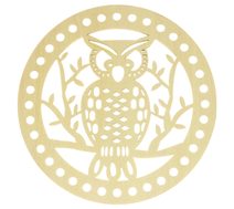 Dno - víko překližkové Natur kruh sova 15 cm průměr / otvory 6 mm