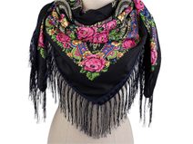 Šátek folklórní květy a třásněmi 105x105 cm