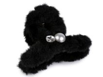 Skřipec do vlasů kožešinový s perlou a broušeným kamenem