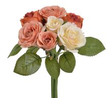 Umělá kytice růží 7 ks - broskvová/krém/terakota