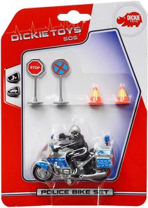 Motocykl policie 10cm set řidič + 2 dopravní značky na kartě