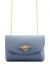 Kožená malá dámská crossbody kabelka na řetízku džínová modrá