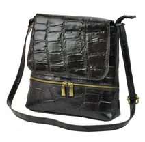 Kožená dámská crossbody kabelka v kroko designu fuchsiová růžová