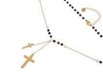 Náhrdelník z nerezové oceli křížek s broušenými korálky