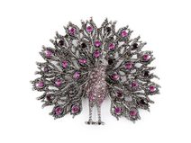 Brož s broušenými kamínky páv