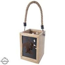 Svícen dřevo/kov MANGO betlém - 14x14x20cm