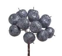 Jablíčka s glittrem na drátku 12 ks antracit