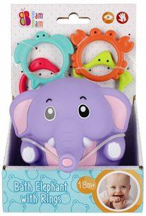 BAM BAM Baby sloník aktivní zvířátko navlékací set se 4 kroužky