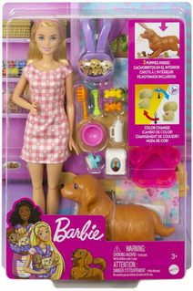 MATTEL BRB Novorozená štěňátka panenka Barbie set s pejsky a doplňky