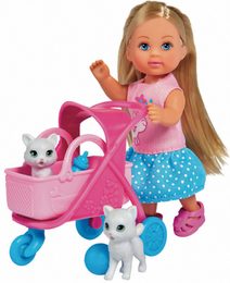 SIMBA Panenka Evička kočičí maminka set s kočárkem a 2 koťátky