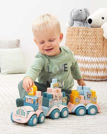 ECOIFFER Baby kostky Abrick Maxi vláček ZOO STAVEBNICE v boxu plast