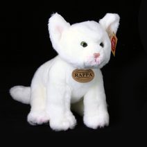 Plyšová kočka bílá sedící, 24 cm