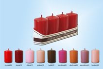 Adventní svíčky válec 40x70mm 4 ks červené odstíny