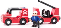 WOODY DŘEVO Hasiči set autíčko s vagonkem a figurkou doplněk k vláčkodráze