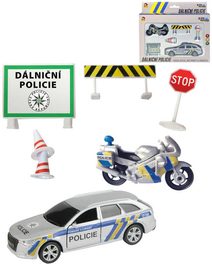 Dálniční policie ČR set 2 vozidla s dopravním značením na baterie Světlo Zvuk kov