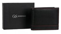Kožená černá pánská peněženka s červenou nití v krabičce GROSSO