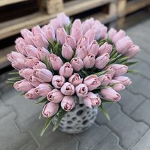 Umělé tulipány s listem 6 ks - starorůžová
