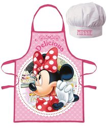Dětská zástěra s kuchařskou čepicí Minnie baleno na kartě Polyester, 52x42 cm