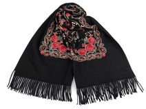 Velký teplý šátek / pléd vyšívaný s třásněmi, typu kašmír 70x180 cm