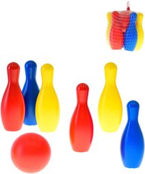 Hra Kuželky soft plastové barevné set 6ks 19cm s koulí v síťce