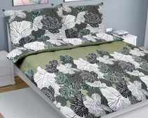 Povlečení francouzské 200x200, 2ks 70x90 cm Květ khaki zelená