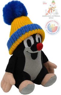 Krtek (krteček) Maňásek mluvící 25cm červený kulich Zvuk