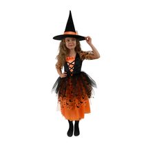 Dětský kostým oranžová čarodějnice/Halloween s kloboukem (M) e-obal