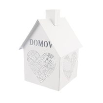 Domeček kov srdce Domov na svíčku bílý O0531 - 12 x 12 x 17 cm